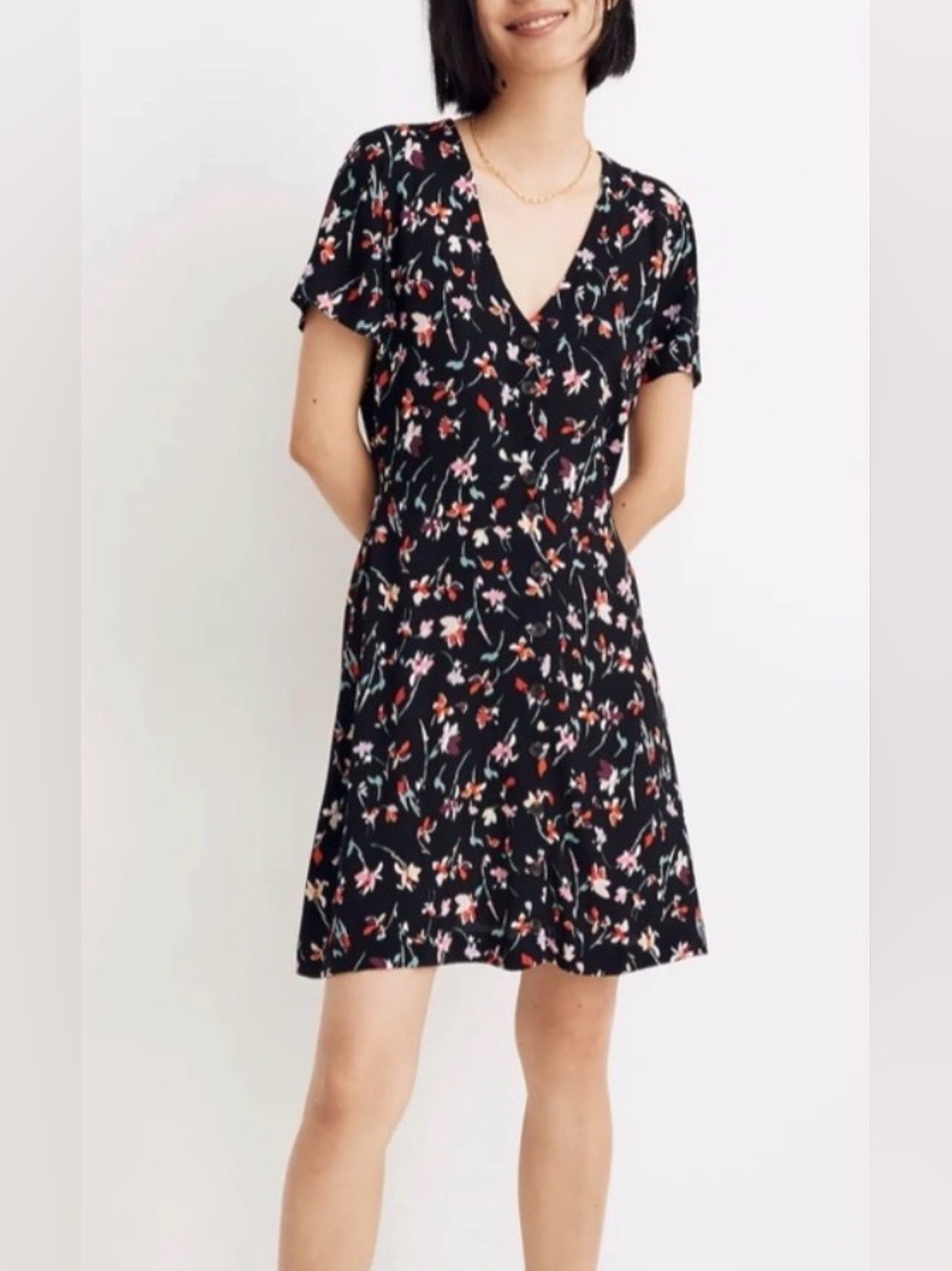 Madewell V-Neck Button-Front Mini Dress